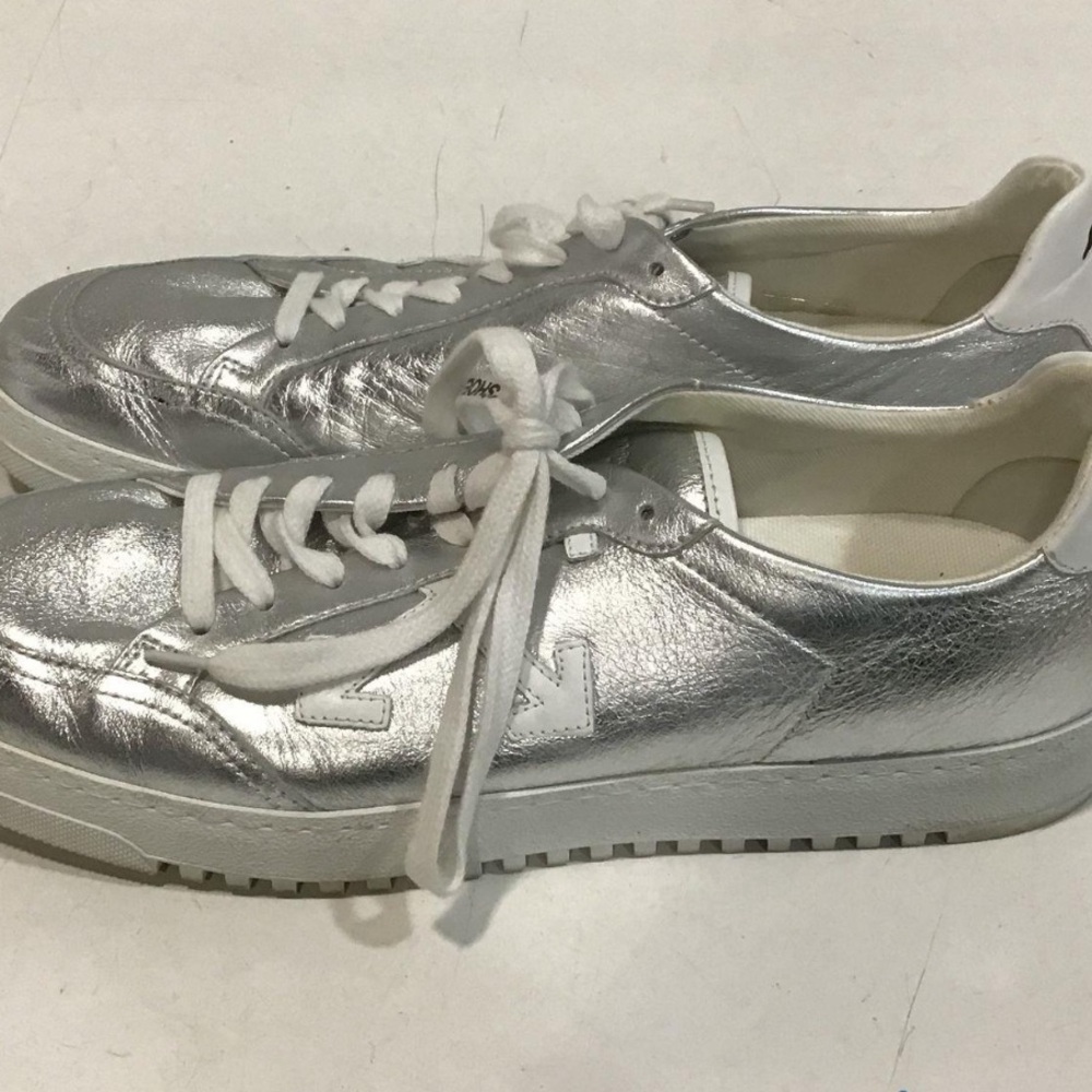 Women's Off-White “OOO” Silver Leather Sneakers Size 41
